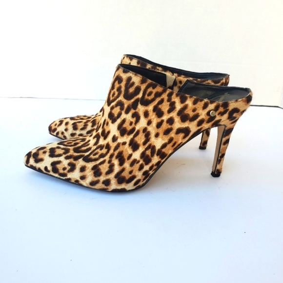 SAM Edelman "Oran" Calf Hair Leopard Mule Heel Bootie Size 6 Brahma, Sand - Picture 2 of 13